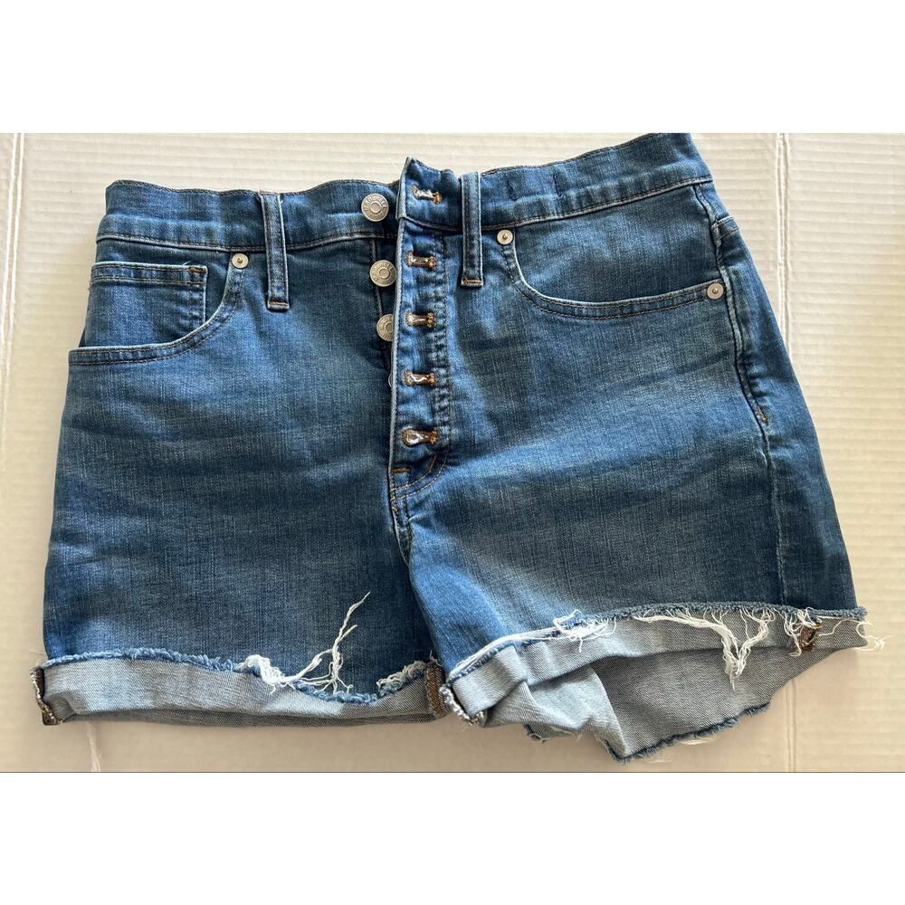 Madewell High Rise Button Fly Distressed Denim Shorts Size 27